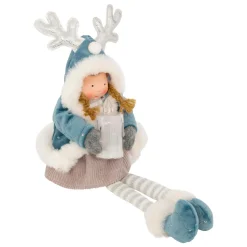 JJA Poupée lumineuse assise (H41 cm) Alice et bougie Bleu Ciel Sale
