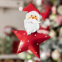 KAEMINGK Père Noël à suspendre en métal (H12 cm) Étoile et pois Rouge Sale