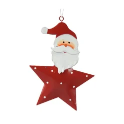 KAEMINGK Père Noël à suspendre en métal (H12 cm) Étoile et pois Rouge Sale