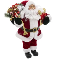 FEERIC LIGHTS Père Noël déco Traditionnel velours (H45 cm) Félix et cadeaux Rouge Sale