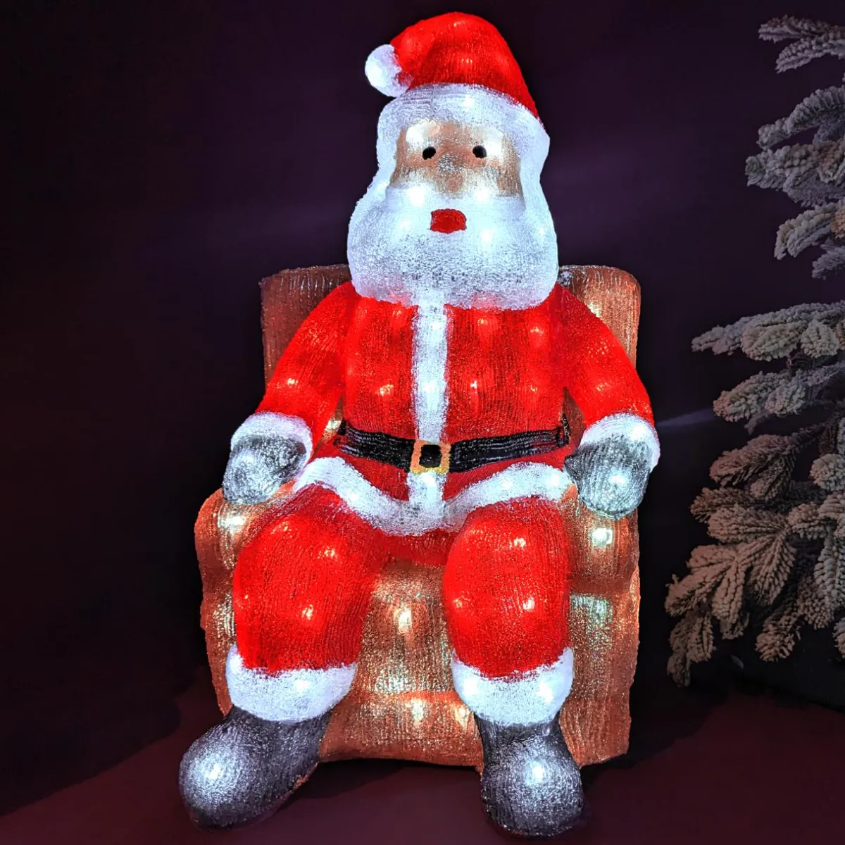 EMINZA Père Noël lumineux assis 100 LED (H60 cm) Blanc froid Discount