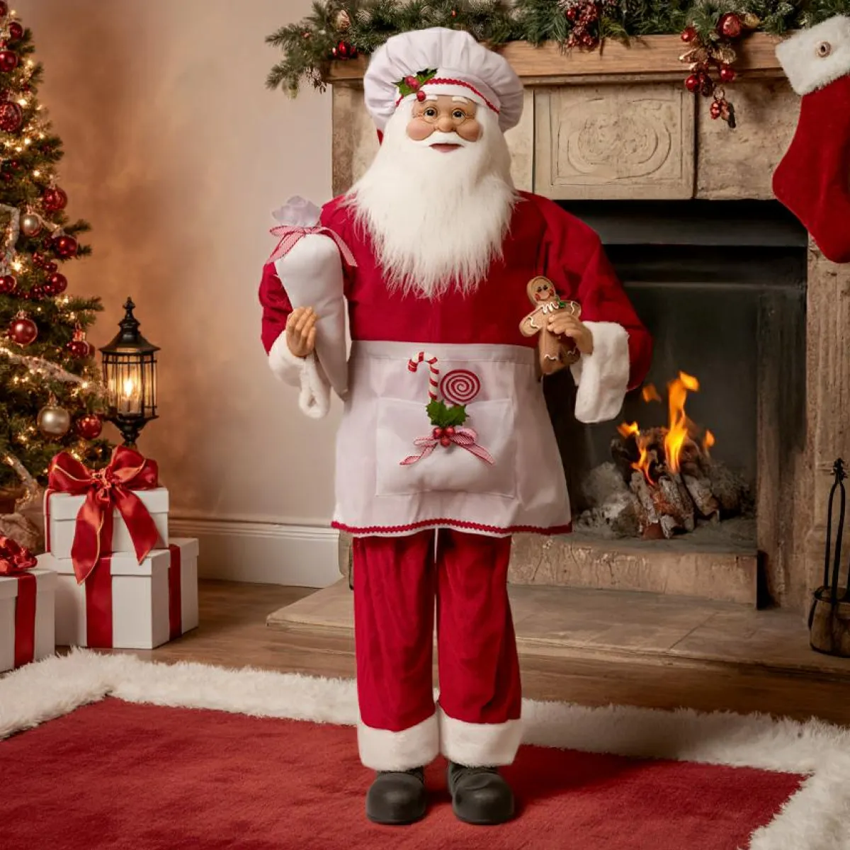 JJA Père Noël traditionnel (H120 cm) Gautier le cuisinier Rouge Discount