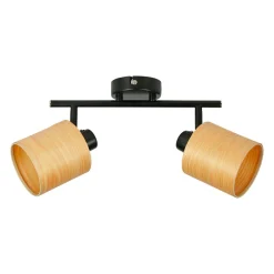 OSTARIA Rampe de spot 2 abat-jours métal et bois (L31 cm) Alaska Noir New