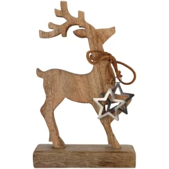 KOOPMAN Renne de Noël en de manguier (H26 cm) Nature sauvage Bois Best