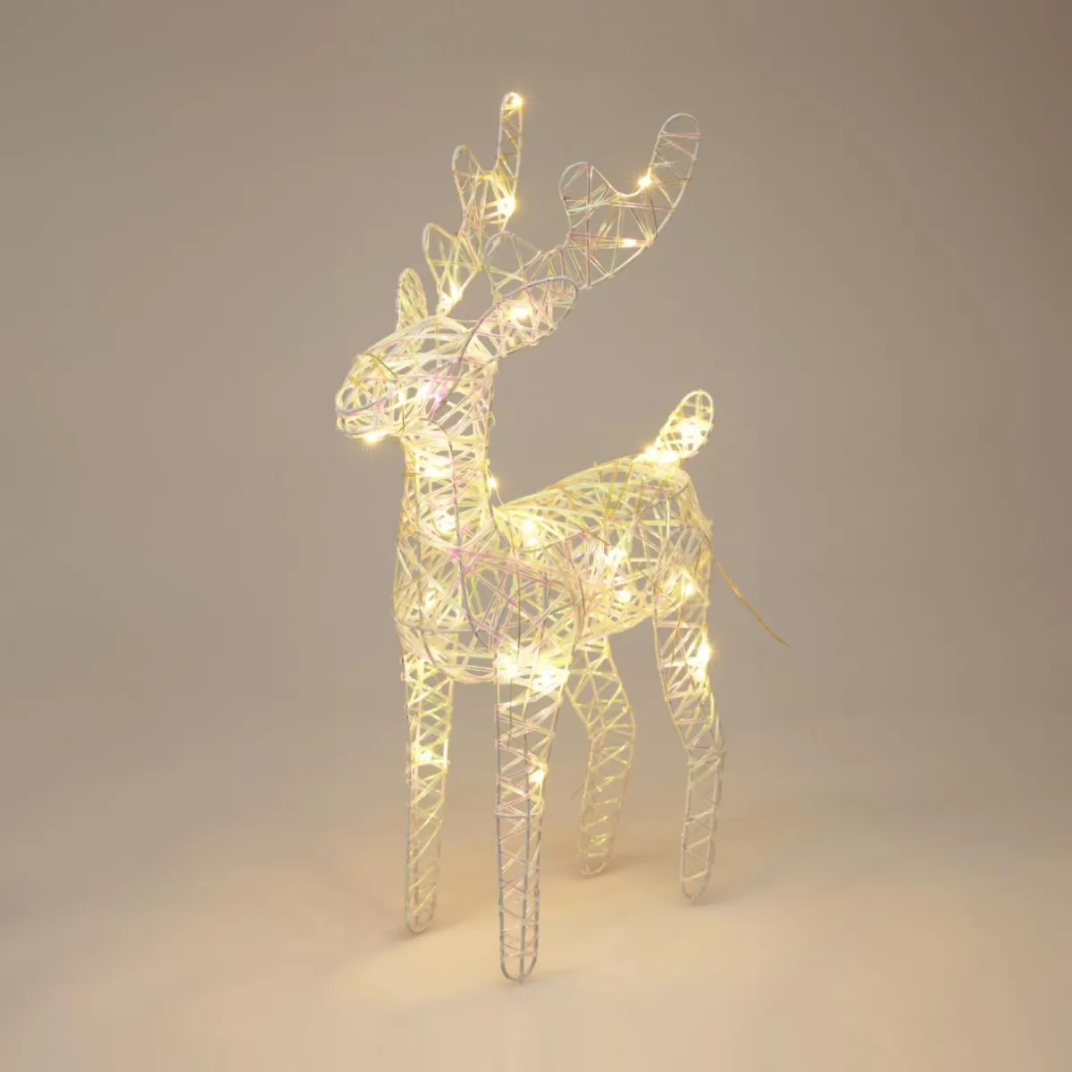 KOOPMAN Renne de Noël lumineux à piles (H37 cm) Gulliver Irisé et blanc chaud Transparent irisé Online