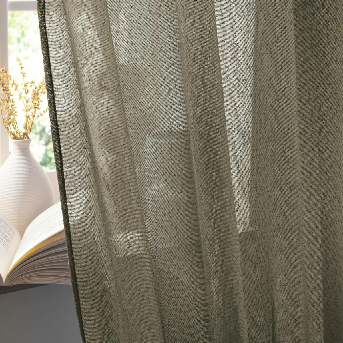 EMINZA Rideau ajustable bouclette (140 x max 300 cm) Eliott Vert kaki New