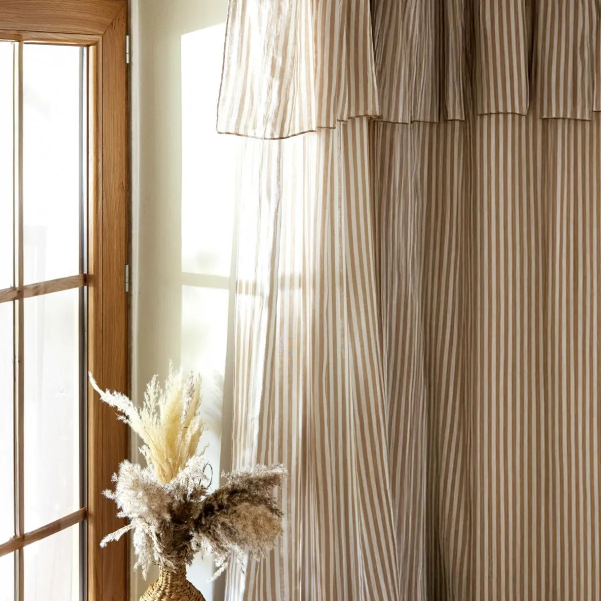 EMINZA Rideau ajustable gaze de coton (140 x 180 cm) Gaïa rayures Ficelle Rayure Ficelle Outlet