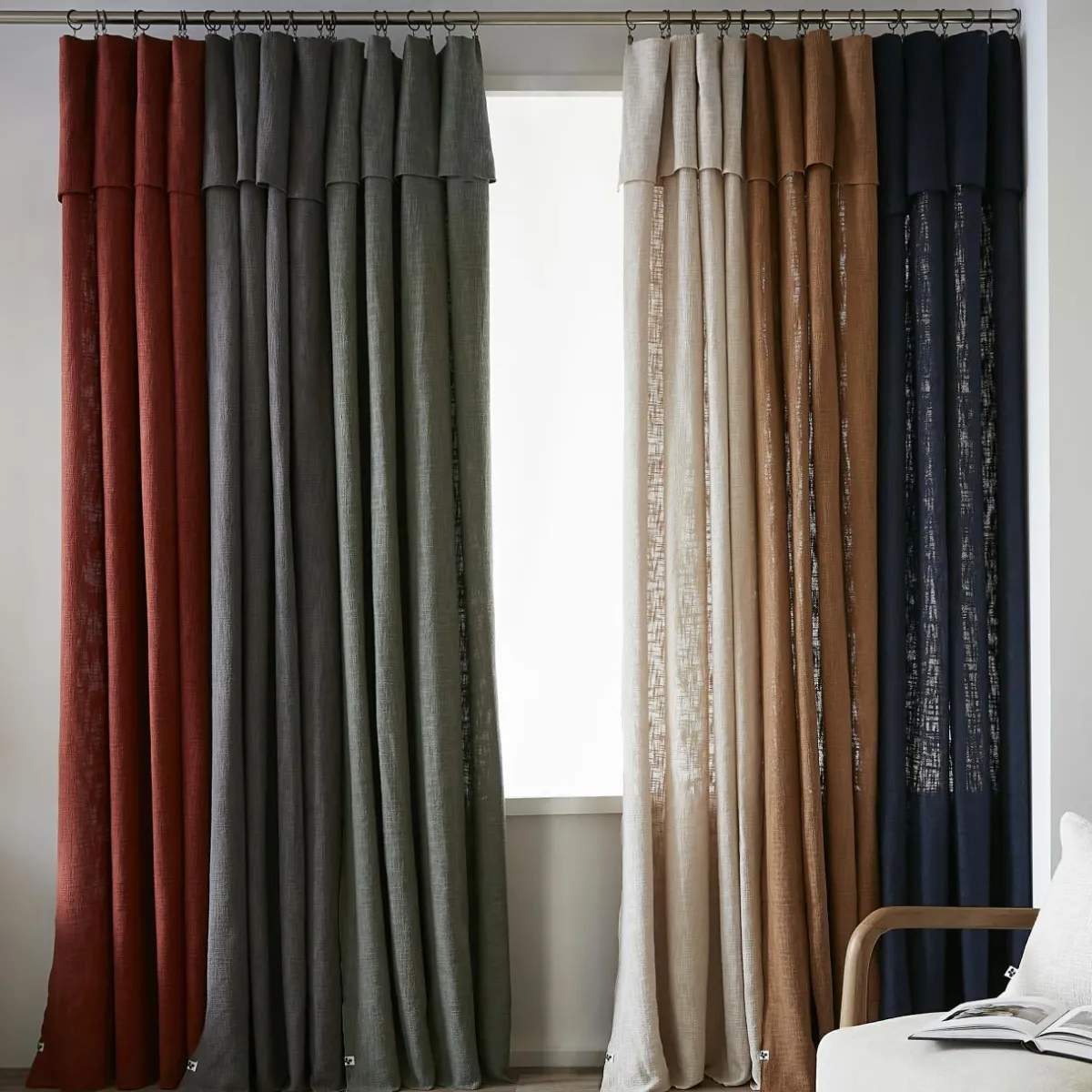 L'EFFET PAPILLON Rideau coton ajustable (140 x max 270 cm) Sixtine Bleu nuit Clearance