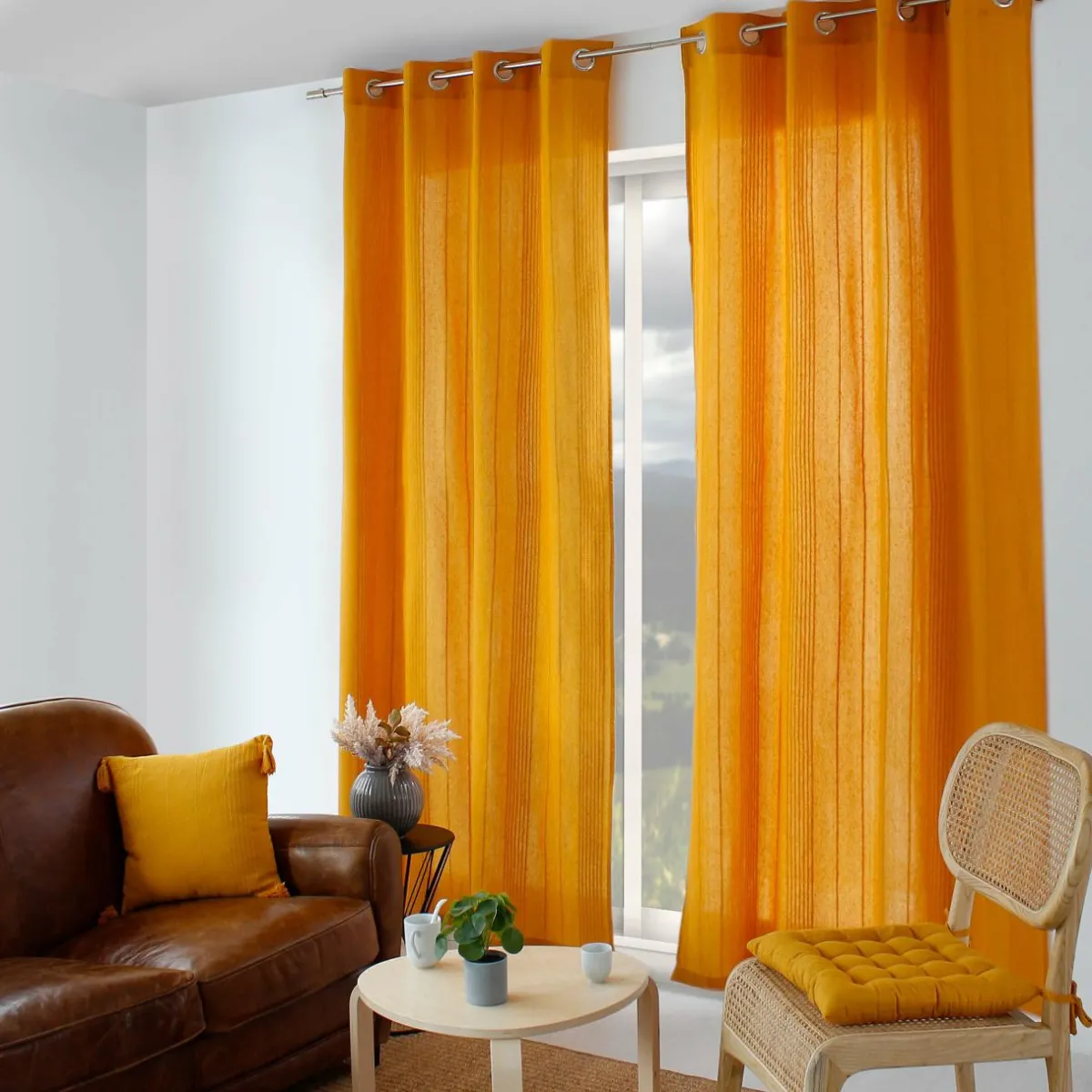 ENJOY HOME Rideau coton recyclé (140 x 240 cm) Bombay Jaune moutarde Outlet