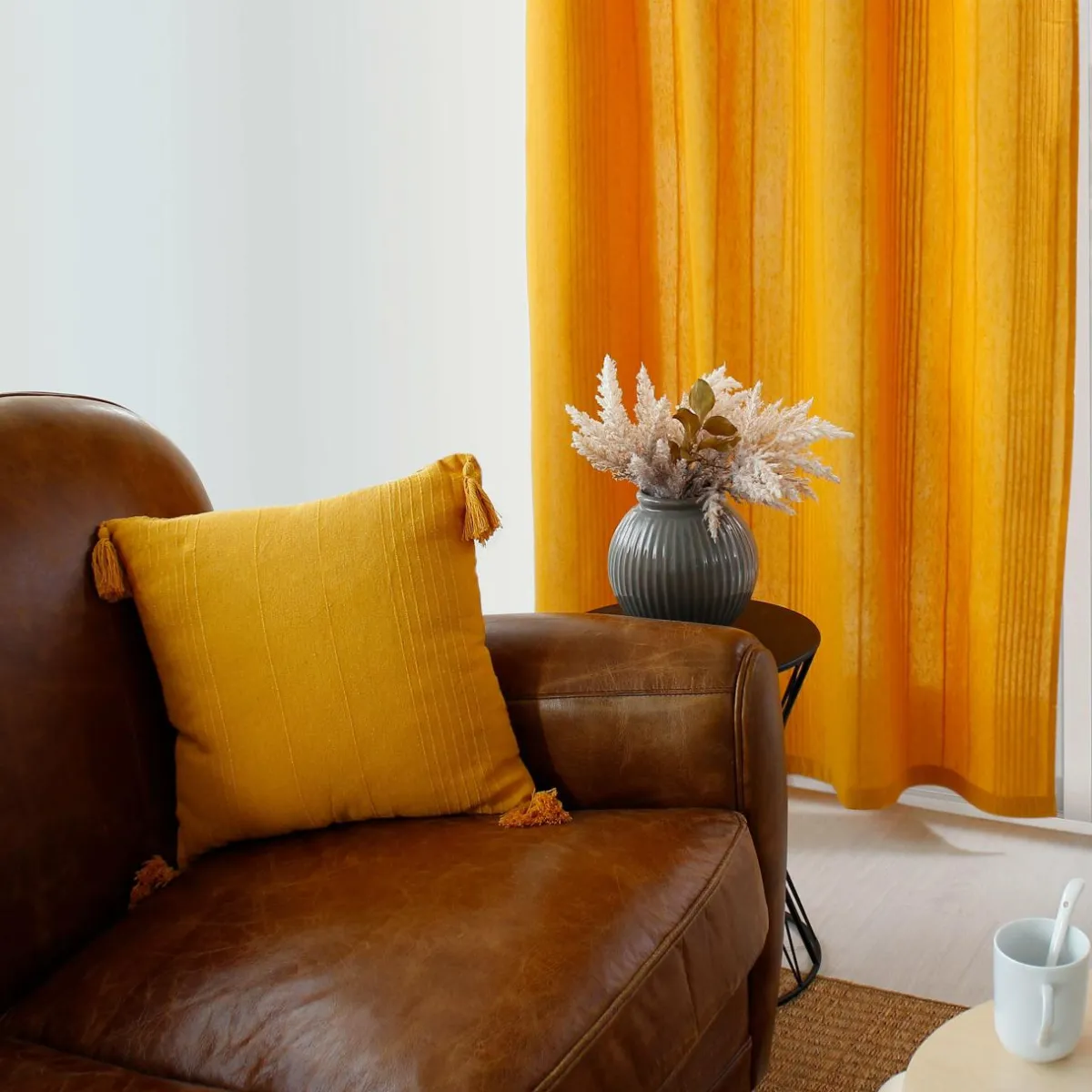 ENJOY HOME Rideau coton recyclé (140 x 240 cm) Bombay Jaune moutarde Outlet
