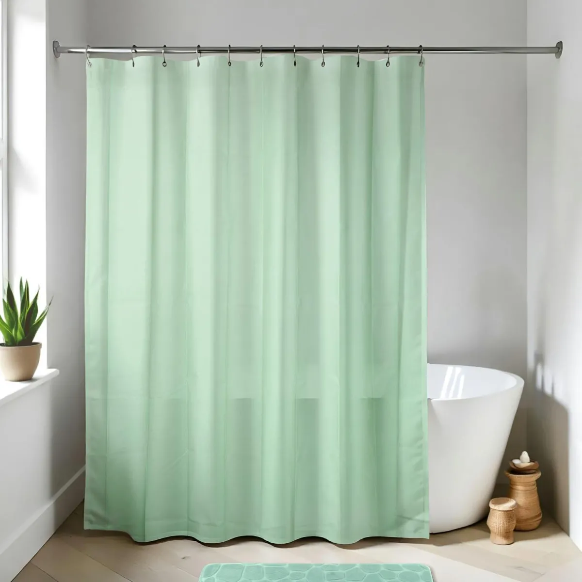 TENDANCE Rideau de douche à anneaux (180 x 200 cm) Uni Vert amande Vert menthe Clearance
