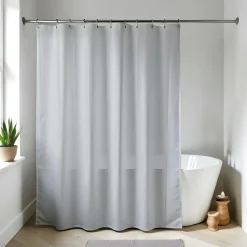 TENDANCE Rideau de douche à anneaux (180 x 200 cm) Uni Gris clair New