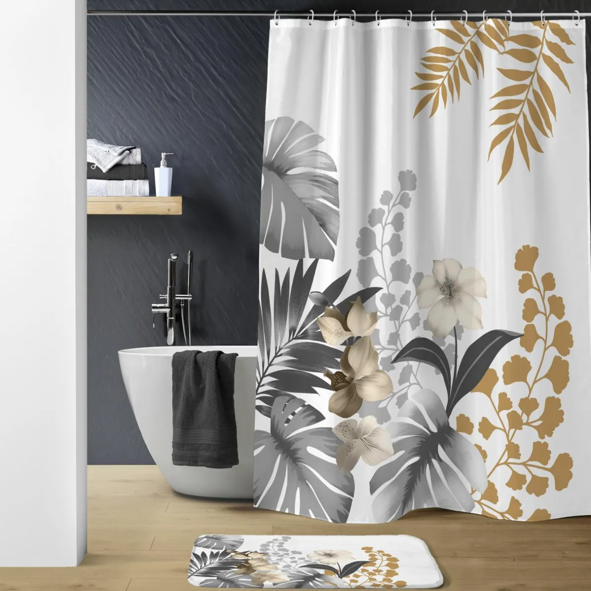 douceur d'intu017drieur Rideau de douche à anneaux (180 x 200 cm) Kelly Blanc Sale