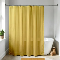 TENDANCE Rideau de douche à anneaux (180 x 200 cm) Uni Jaune moutarde New