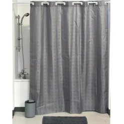 TENDANCE Rideau de douche avec œillets integrés (180 x 200 cm) Carrés Gris