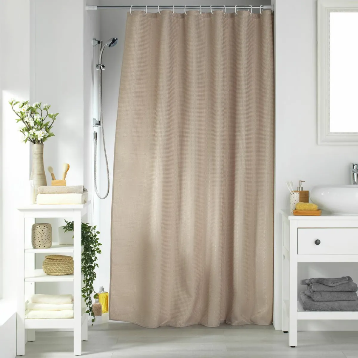 douceur d'intu017drieur Rideau de douche effet tissé à anneaux (180 x 200 cm) Quartz Taupe Hot