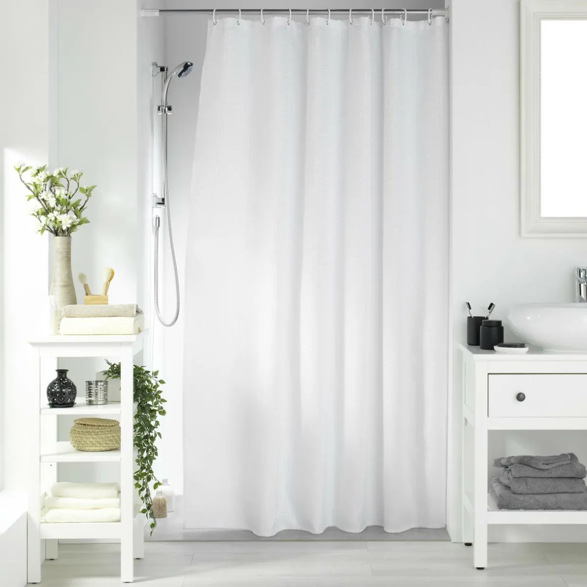 douceur d'intu017drieur Rideau de douche effet tissé à anneaux (180 x 200 cm) Quartz Blanc New