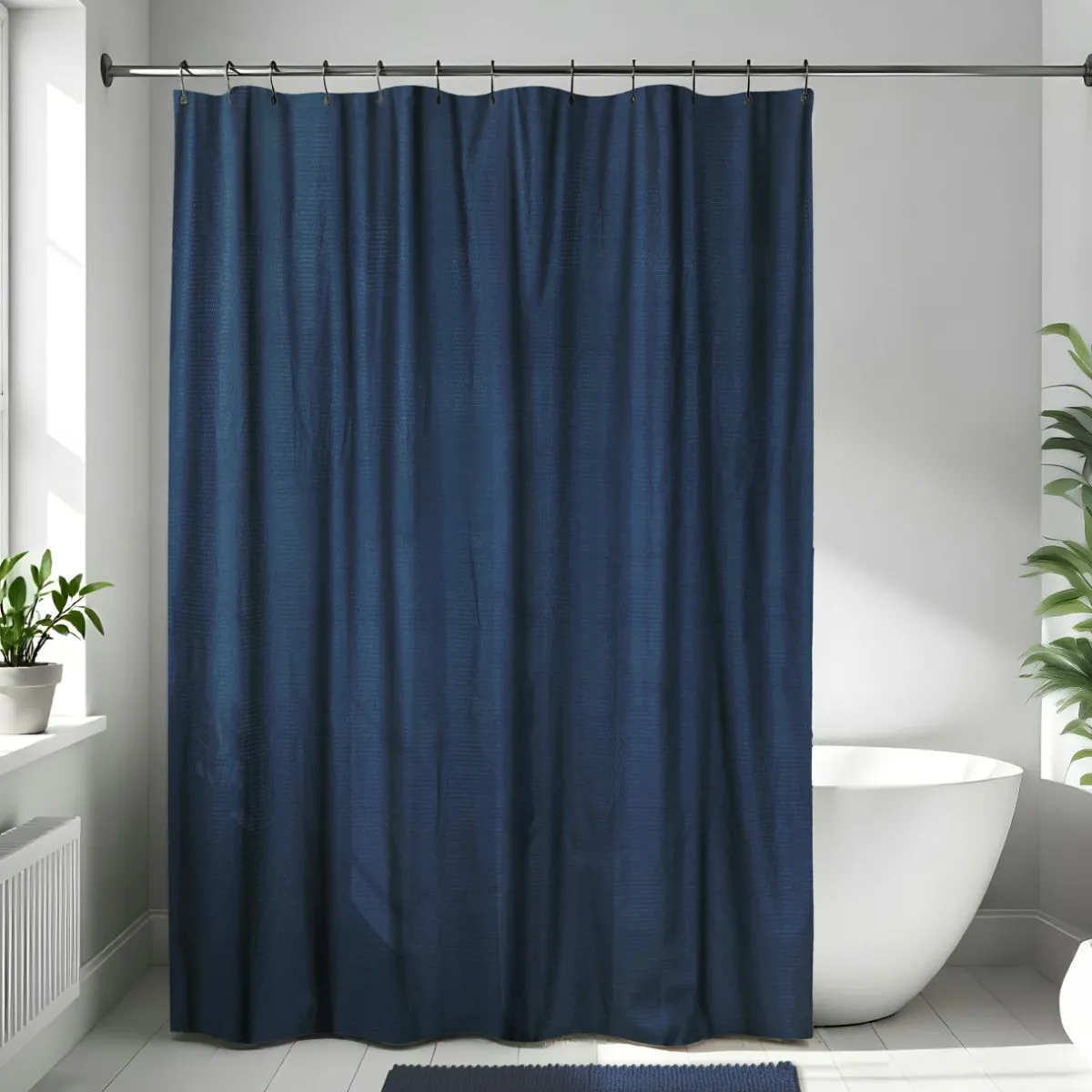 TENDANCE Rideau de douche en microfibre (180 x 200 cm) Gauffré Bleu marine Online
