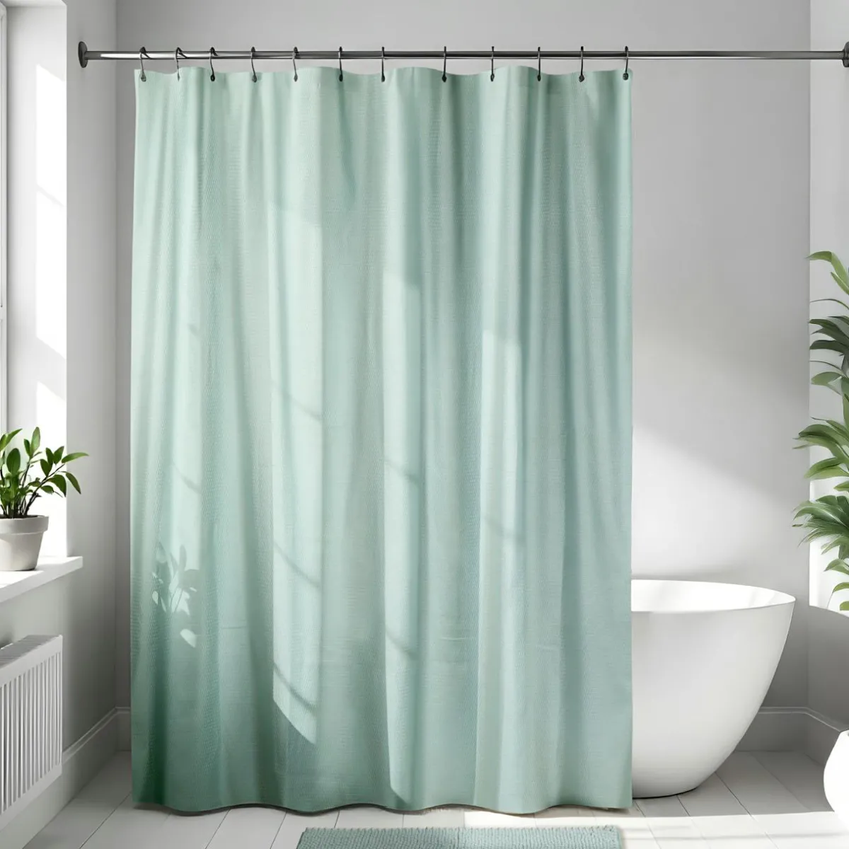 TENDANCE Rideau de douche en microfibre (180 x 200 cm) Gauffré Vert Eucalyptus Clearance