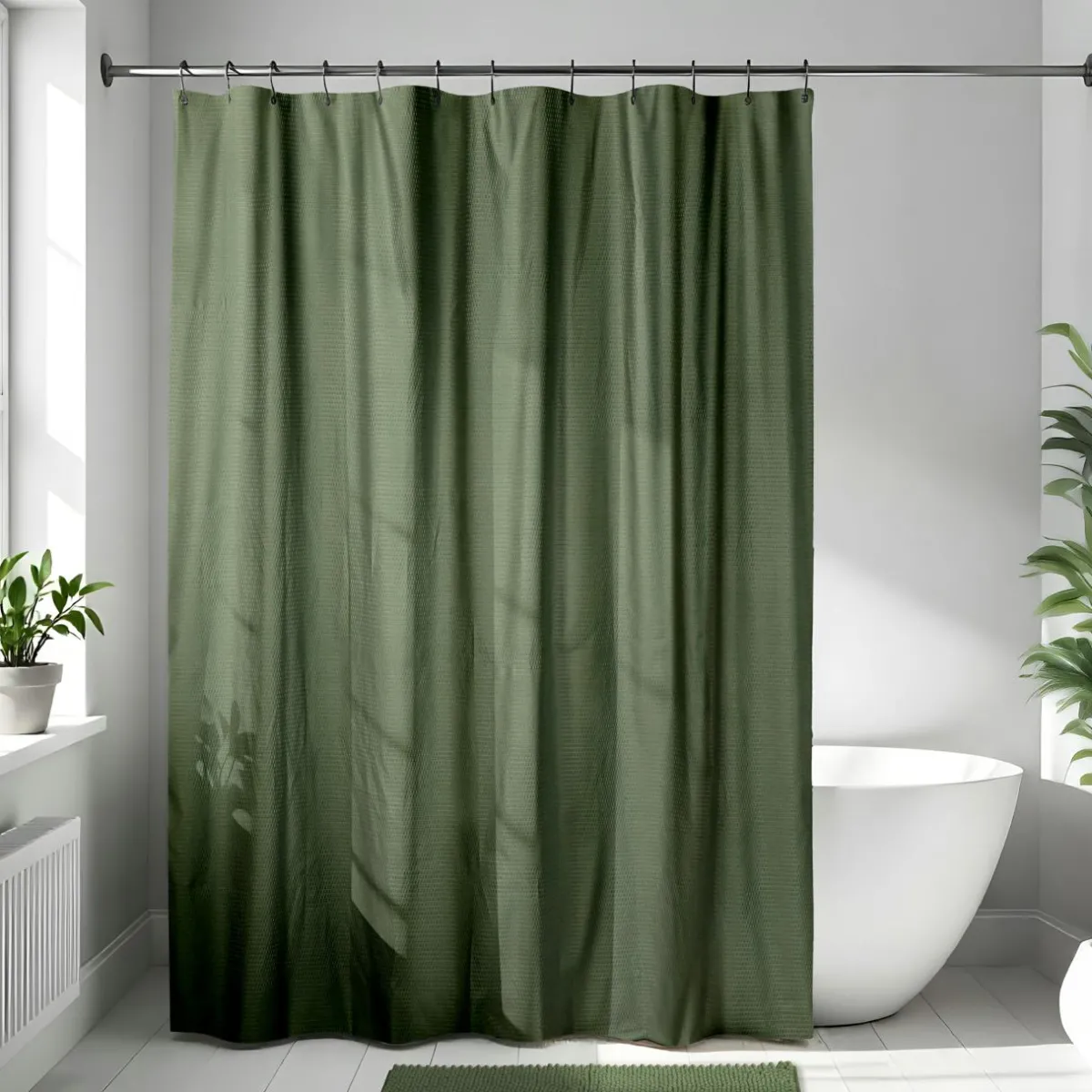 TENDANCE Rideau de douche en microfibre (180 x 200 cm) Gauffré Vert kaki Hot
