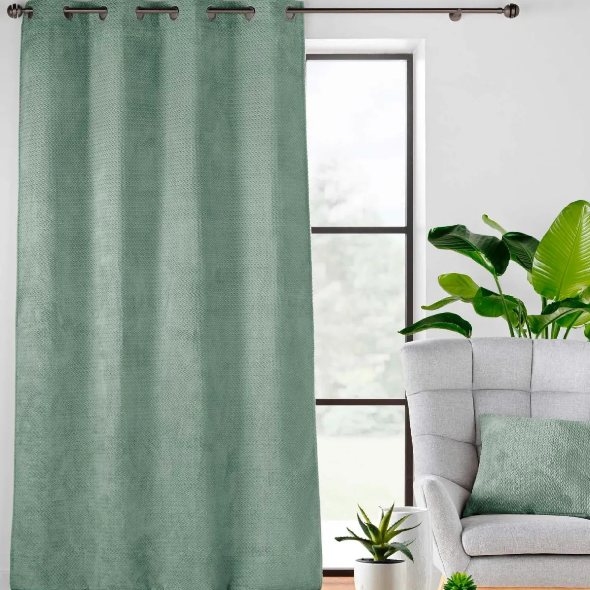 douceur d'intu017drieur Rideau flanelle relief (140 x 240 cm) Flanela Vert kaki New