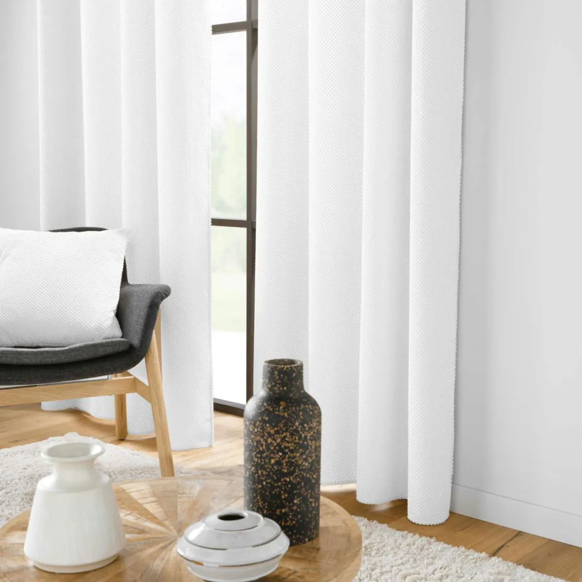 douceur d'intu017drieur Rideau flanelle relief (140 x 260 cm) Java Blanc Clearance