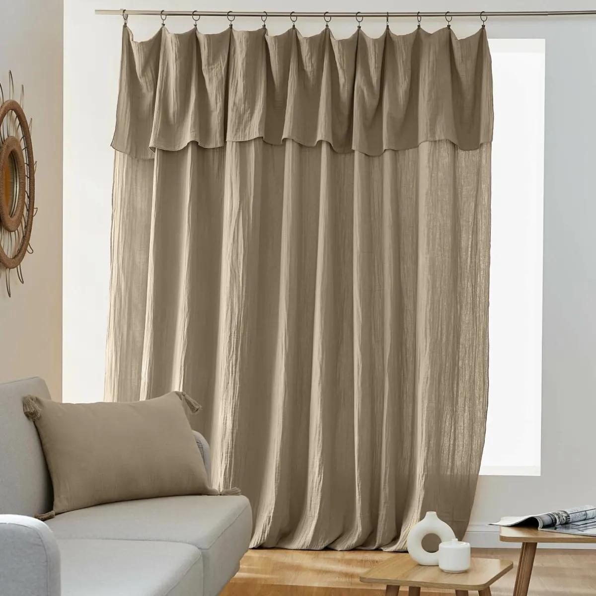 EMINZA Rideau gaze de coton ajustable (280 x max 300 cm) Gaïa Ficelle Hot