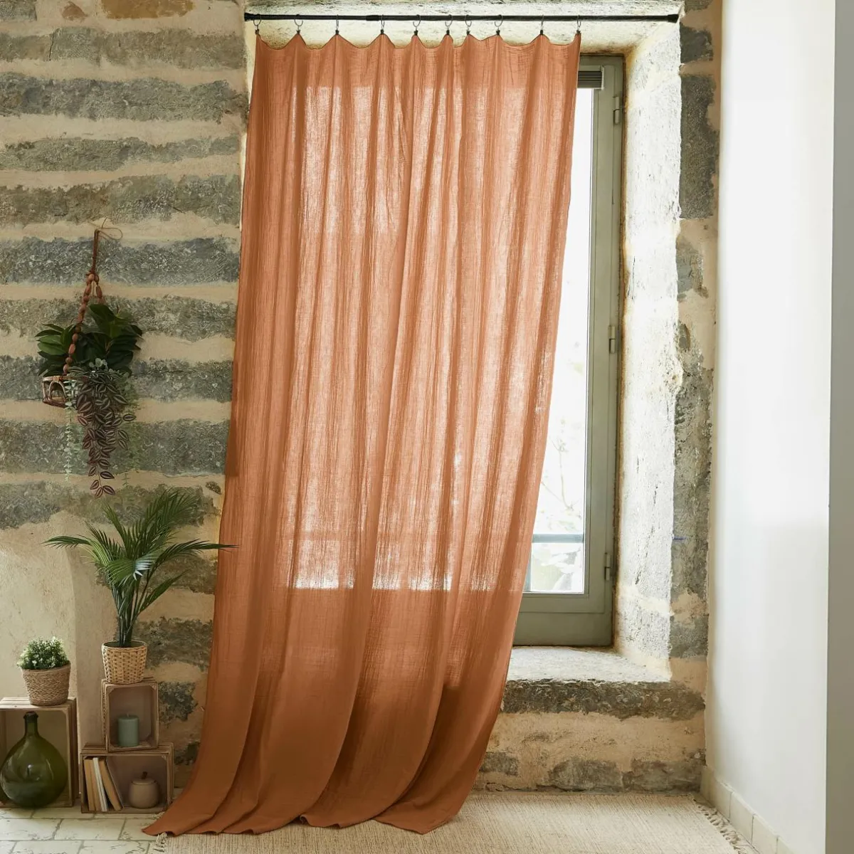 EMINZA Rideau gaze de coton ajustable (180 x max 300 cm) Gaïa Abricot