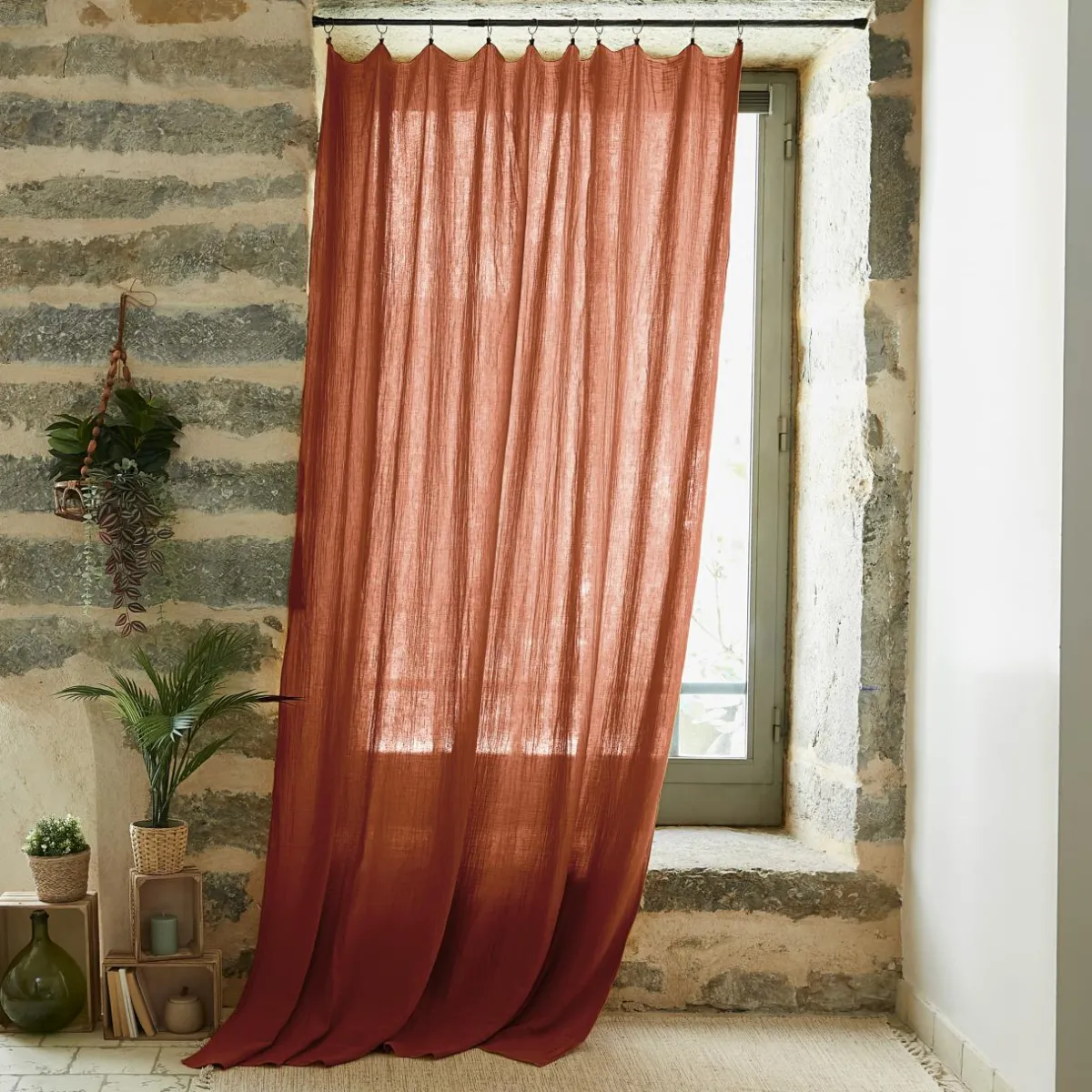 EMINZA Rideau gaze de coton ajustable (140 x max 300 cm) Gaïa Terracotta Sale