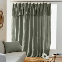 EMINZA Rideau gaze de coton ajustable (280 x max 300 cm) Gaïa Vert romarin Discount