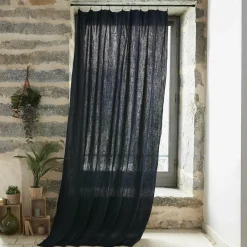 EMINZA Rideau gaze de coton ajustable (140 x max 300 cm) Gaïa Bleu nuit Hot