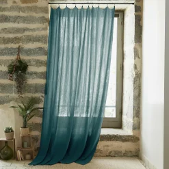 EMINZA Rideau gaze de coton ajustable (140 x max 300 cm) Gaïa Bleu canard Hot