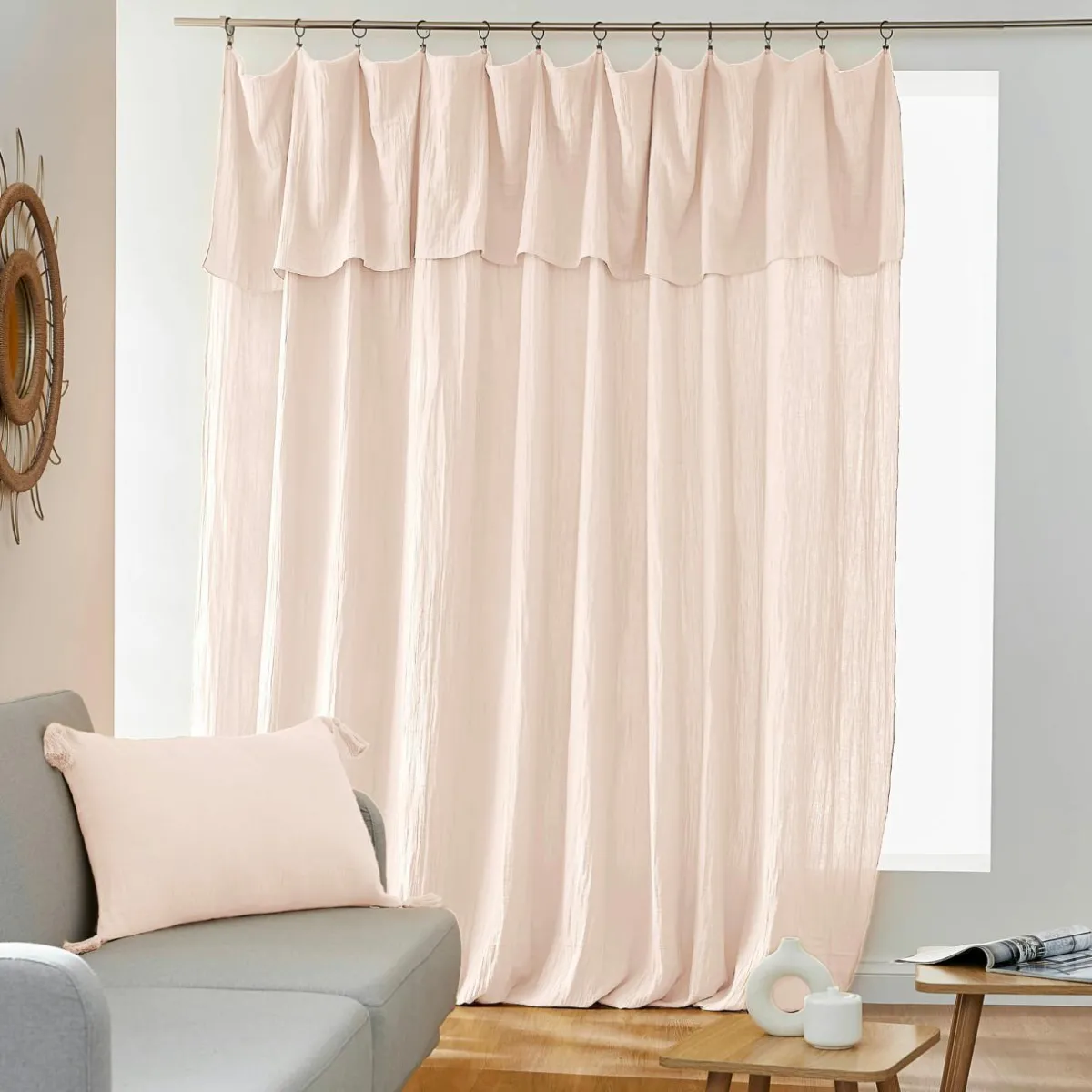 EMINZA Rideau gaze de coton ajustable (280 x max 300 cm) Gaïa Rose poudré Discount