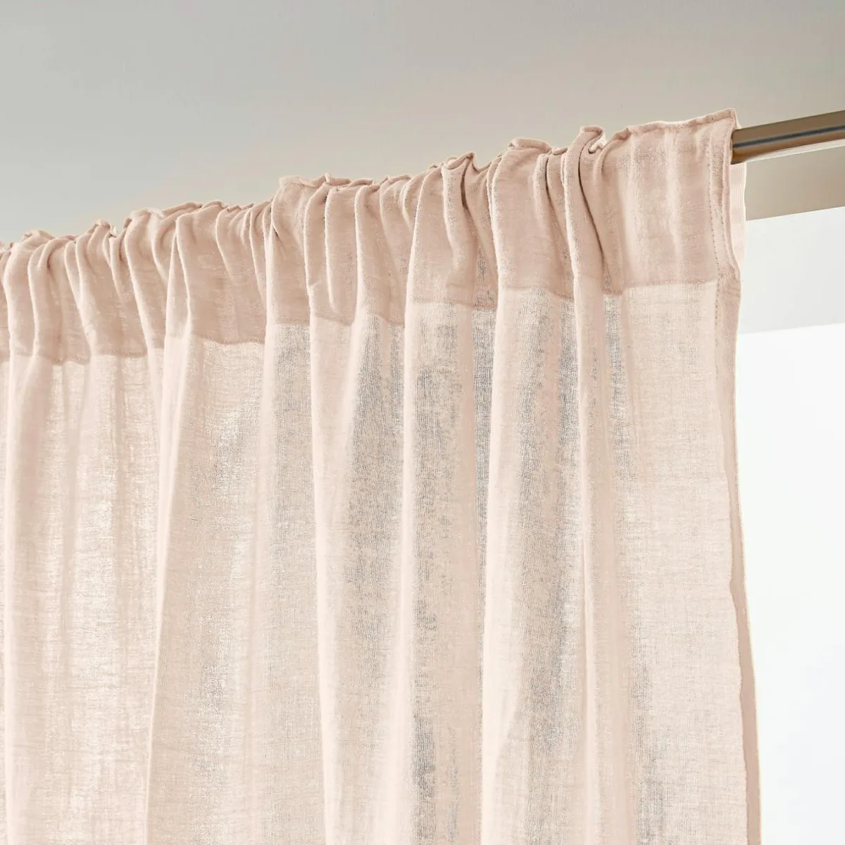 EMINZA Rideau gaze de coton galon fronceur (180 x 240 cm) Gaïa Rose poudré Sale