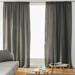EMINZA Rideau gaze de coton galon fronceur (180 x 240 cm) Gaïa Gris granit Gris foncé New