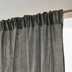 EMINZA Rideau gaze de coton galon fronceur (180 x 240 cm) Gaïa Gris granit Gris foncé New