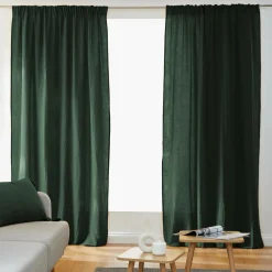 EMINZA Rideau gaze de coton galon fronceur (140 x 240 cm) Gaïa Vert sapin Best