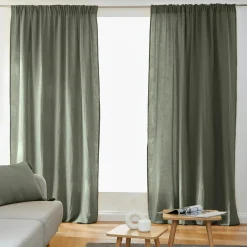 EMINZA Rideau gaze de coton galon fronceur (140 x 240 cm) Gaïa Vert romarin