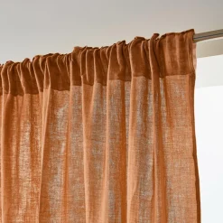 EMINZA Rideau gaze de coton galon fronceur (140 x 240 cm) Gaïa Abricot Hot