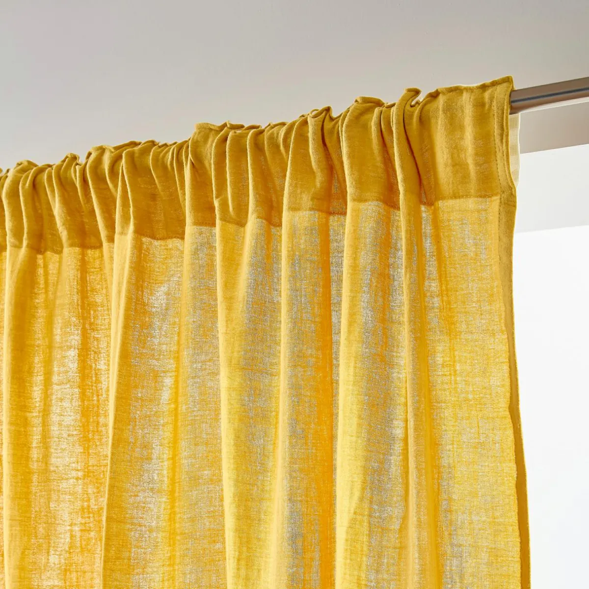 EMINZA Rideau gaze de coton galon fronceur (180 x 240 cm) Gaïa Jaune safran Outlet