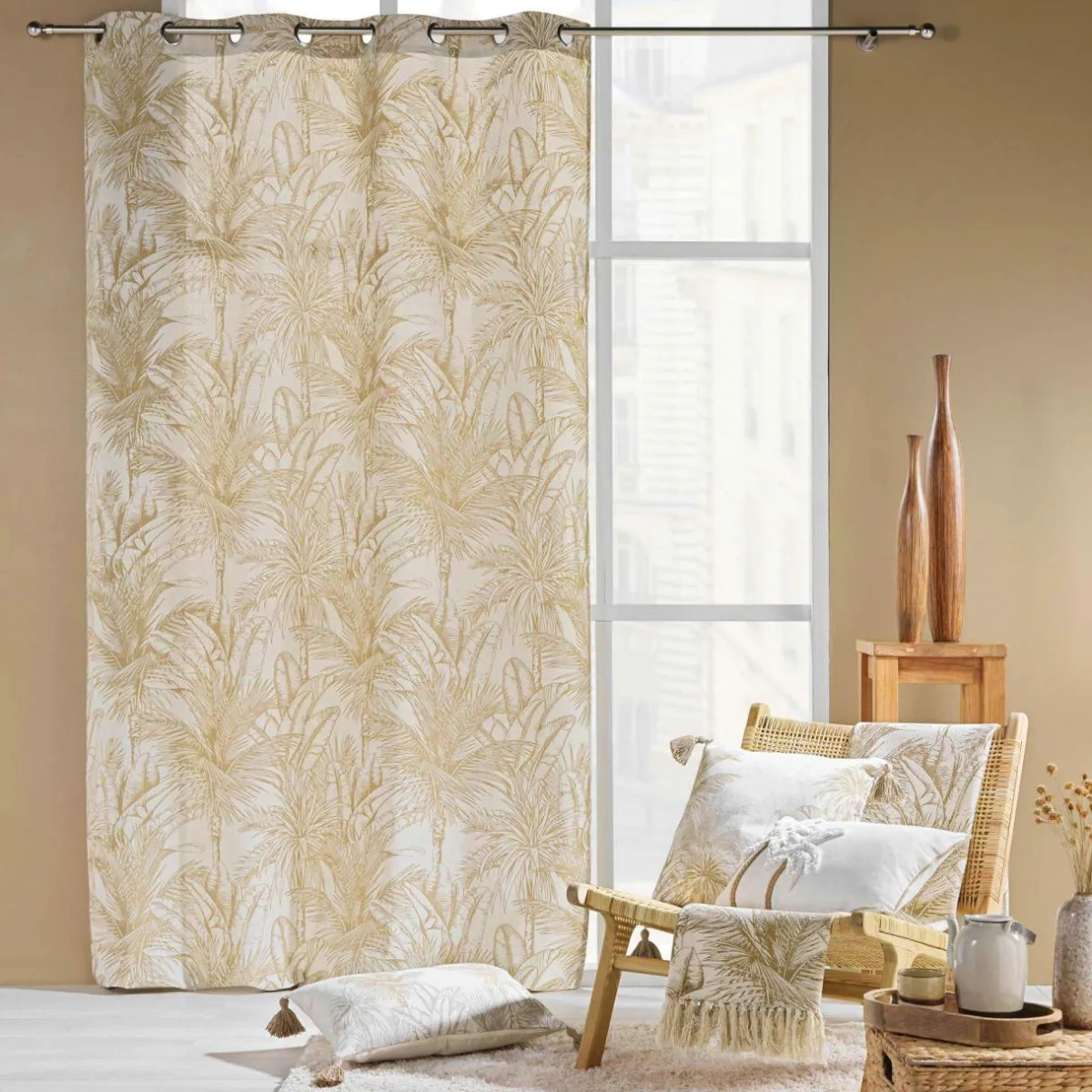 douceur d'intu017drieur Rideau œillets coton (140 x 240 cm) Dune Beige Sale