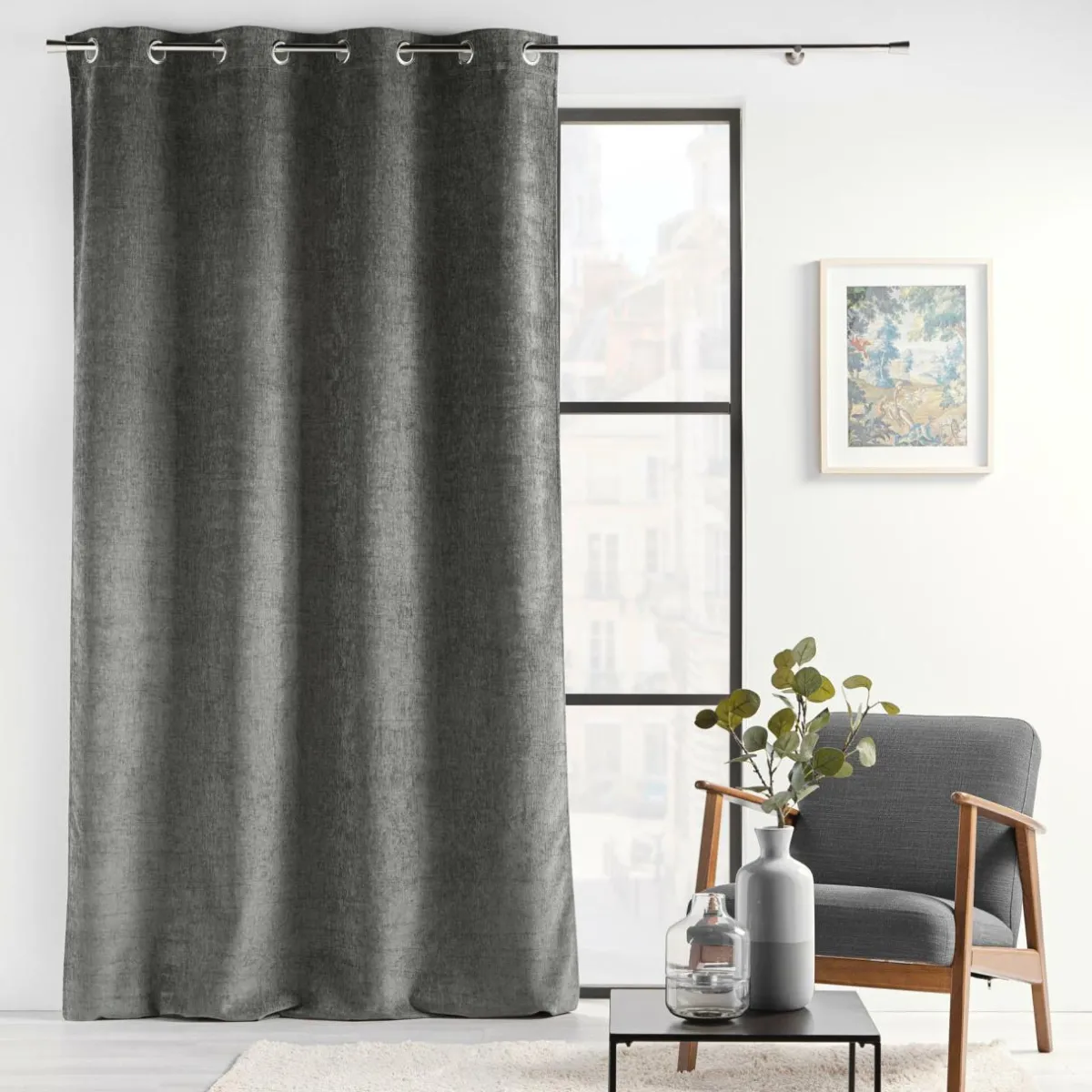 douceur d'intu017drieur Rideau œillets velours (140 x 260 cm) Verra Gris Anthracite Clearance