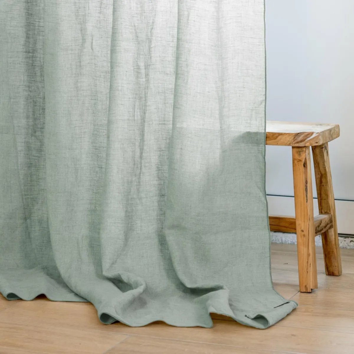 EMINZA Rideau lin lavé ajustable (140 x max 270 cm) Louise Vert Eucalyptus Hot