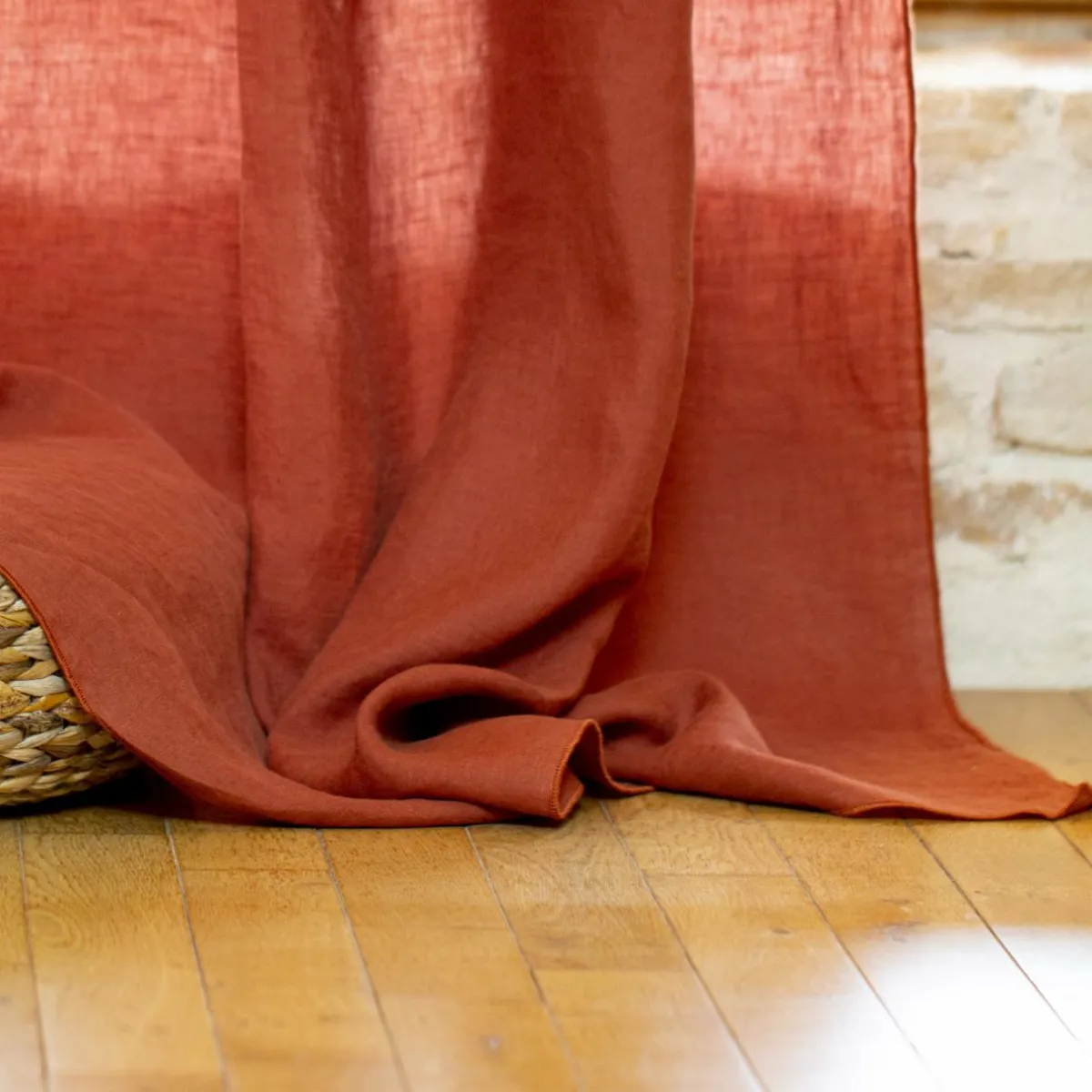 EMINZA Rideau lin lavé ajustable (140 x max 270 cm) Louise Terracotta Hot