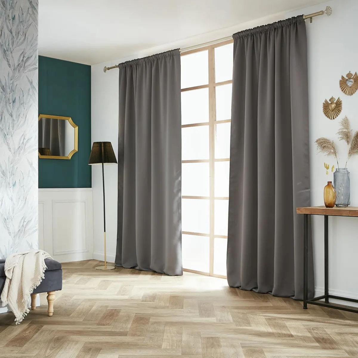 EMINZA Rideau obscurcissant galon fronceur (140 x 260 cm) Dark Gris Anthracite Hot