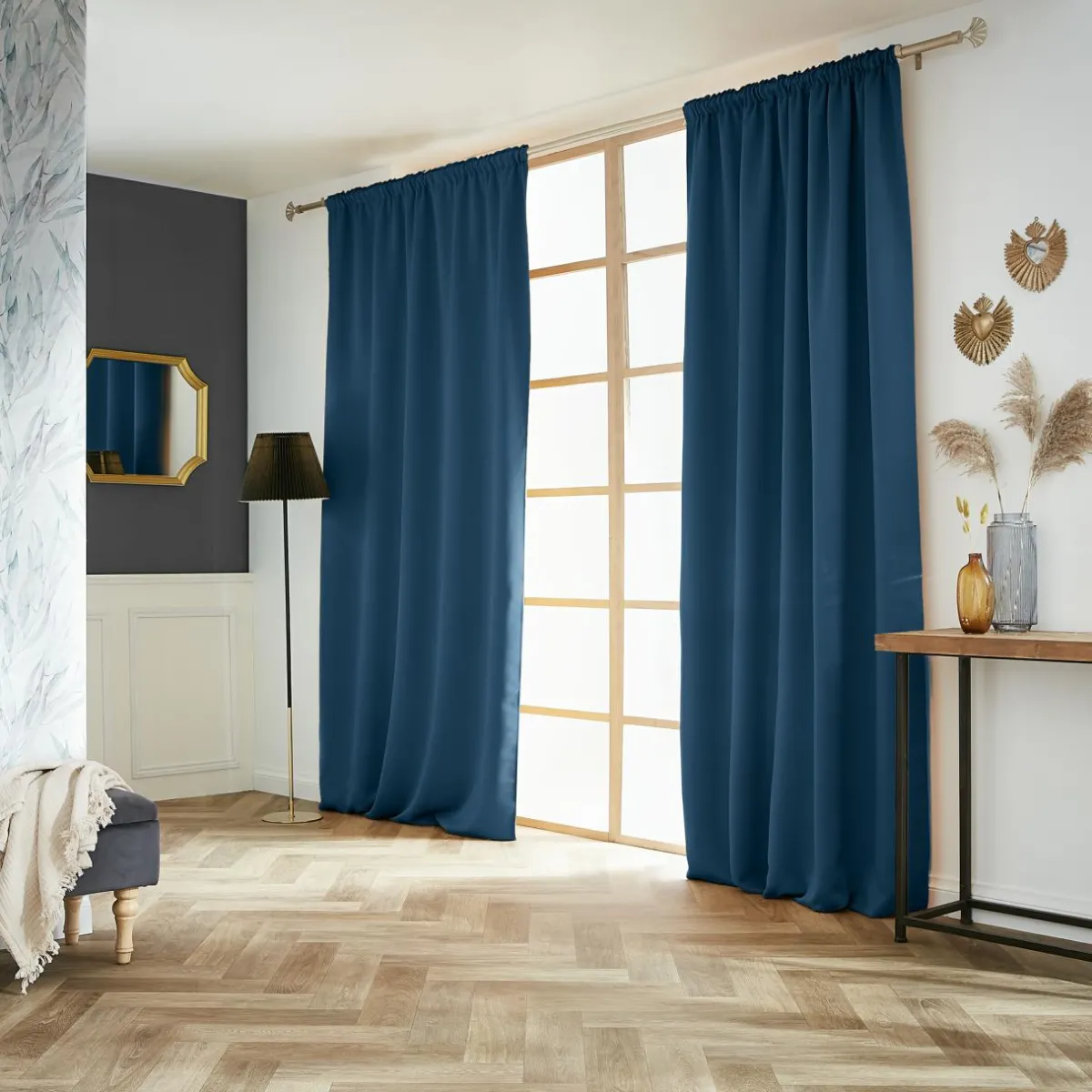 EMINZA Rideau obscurcissant galon fronceur (140 x 260 cm) Dark Bleu pétrole Discount