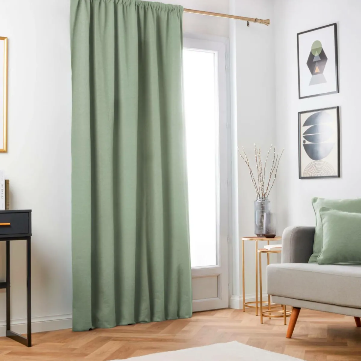 EMINZA Rideau obscurcissant thermique galon fronceur (280 x 240 cm) Minuit Vert kaki Outlet