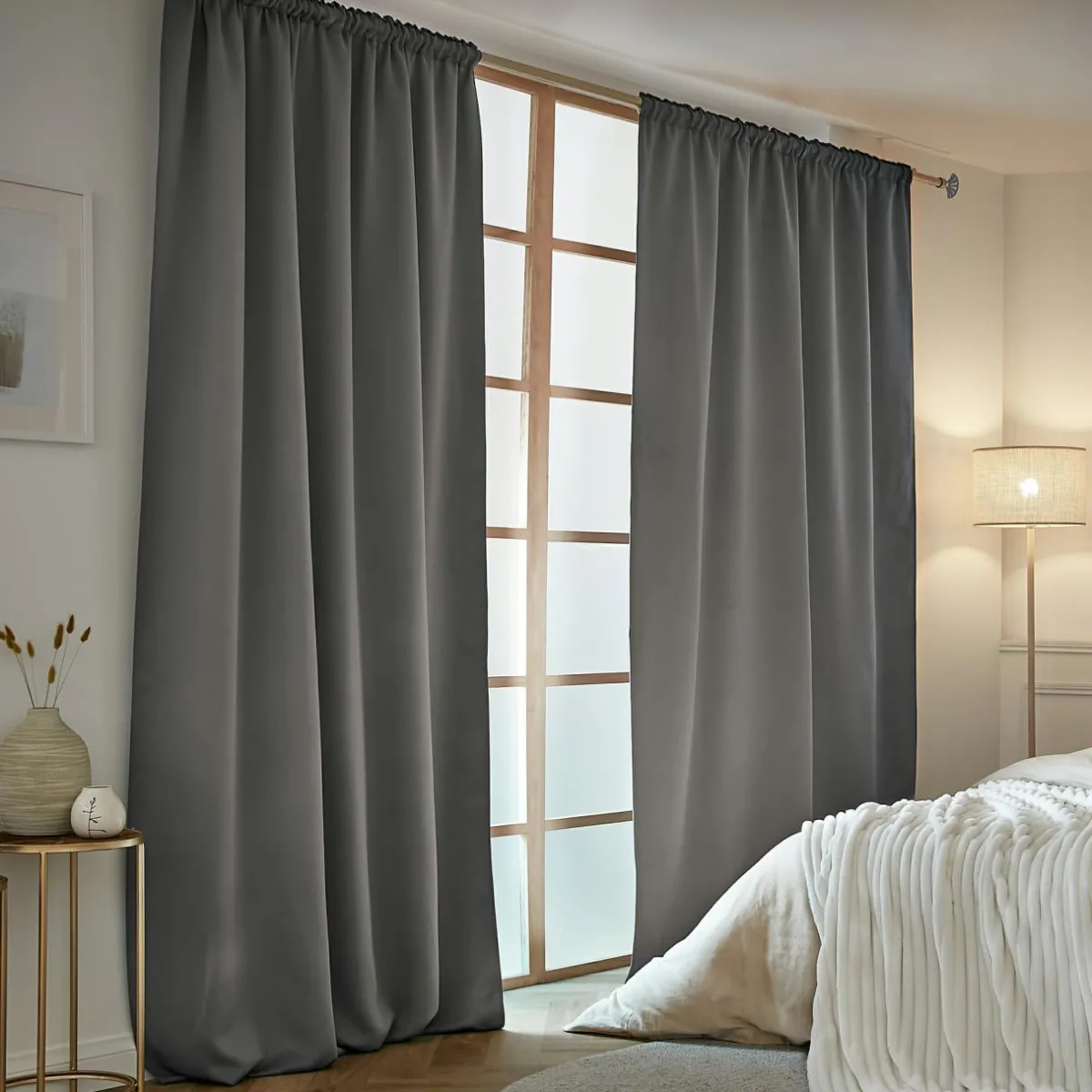 EMINZA Rideau obscurcissant thermique galon fronceur (140 x 240 cm) Calore Gris Anthracite New
