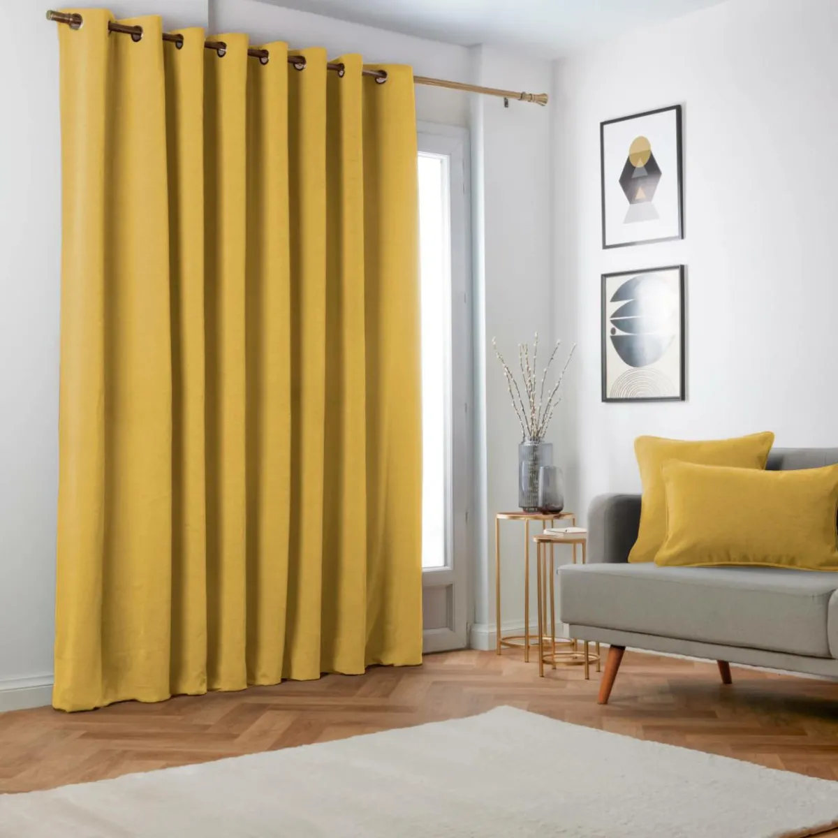 EMINZA Rideau obscurcissant thermique (280 x 240 cm) Minuit Jaune ocre