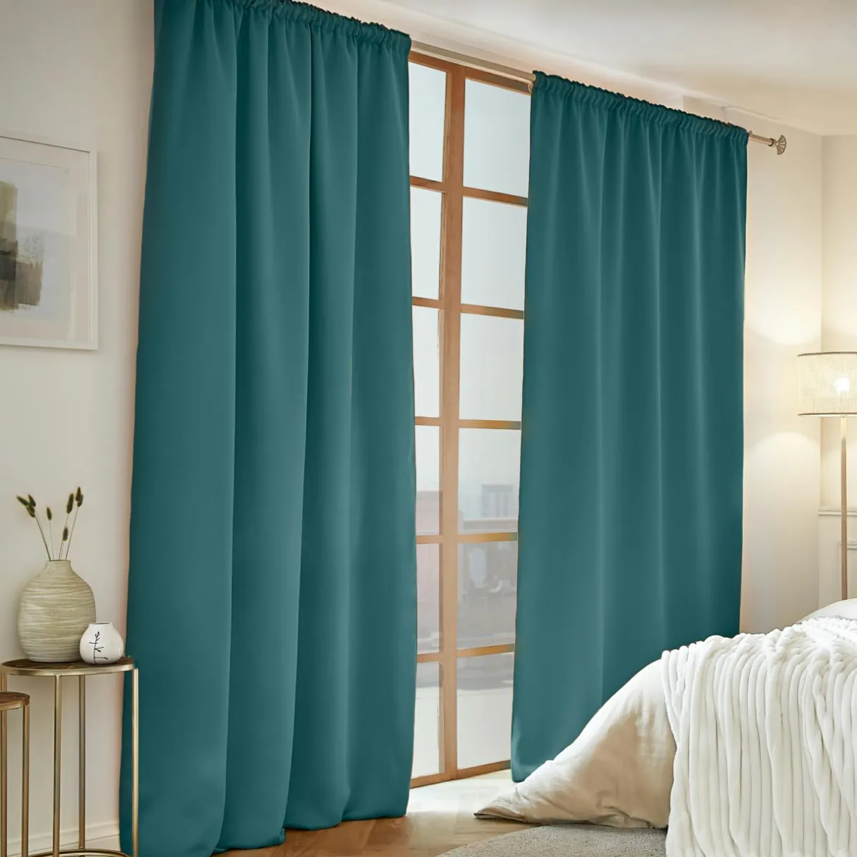 EMINZA Rideau obscurcissant thermique galon fronceur (140 x 240 cm) Calore Bleu canard Sale